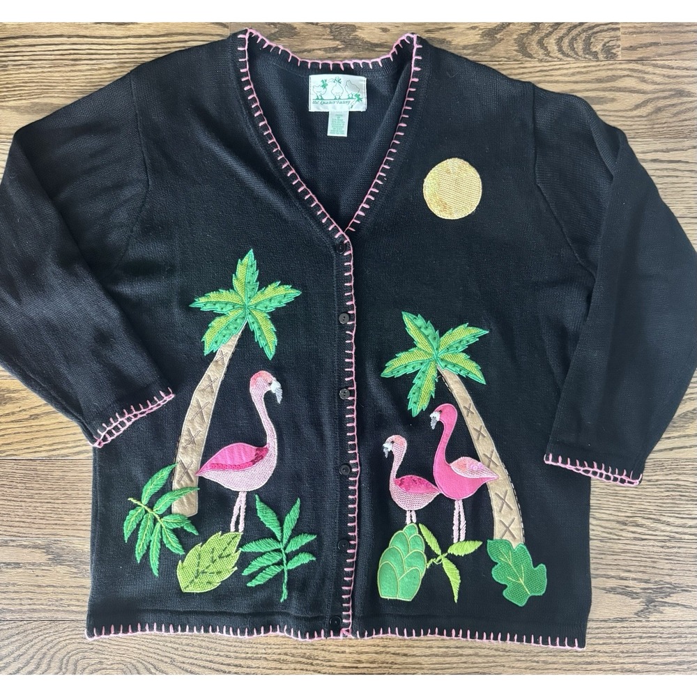BB-Women's Vintage VTG The Quacker Factory Flamingo and sequins Cardigan, 1X